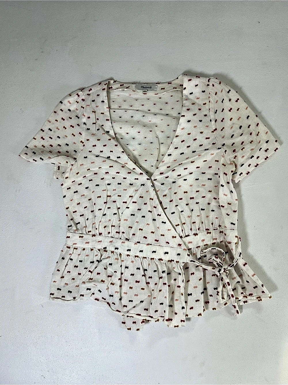 Madewell Ruffle-Hem Wrap Top in Clipdot Size XS Birthday Cake Clips Cotton Boho